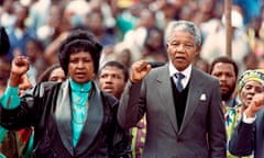 Nelson Mandela and his then wife Winnie Mandela in February 1990