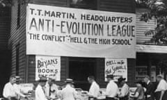 Image: Anti-evolution books on sale in Dayton, Tennessee, where the ‘Monkeyville’ trial of Professor John T Scopes took place.