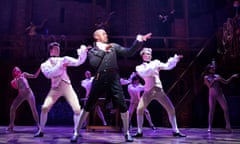 Giles Terera as Aaron Burr, centre, in Hamilton on London’s West End.
