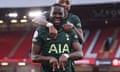 Premier League - Sheffield United v Tottenham Hotspur<br>Soccer Football - Premier League - Sheffield United v Tottenham Hotspur - Bramall Lane, Sheffield, Britain - January 17, 2021 Tottenham Hotspur's Tanguy Ndombele celebrates scoring their third goal with Steven Bergwijn Pool via REUTERS/Laurence Griffiths EDITORIAL USE ONLY. No use with unauthorized audio, video, data, fixture lists, club/league logos or 'live' services. Online in-match use limited to 75 images, no video emulation. No use in betting, games or single club /league/player publications.  Please contact your account representative for further details.     TPX IMAGES OF THE DAY