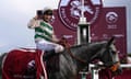 Luke Morris celebrates after riding Alpinista to victory in the Prix de l'Arc de Triomphe.