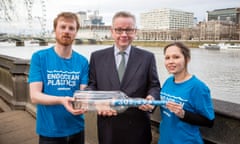 Greenpeace hand a 300,000+ petition calling for a Deposit Return Scheme in the UK to tackle plastic pollution to Environment Minister Michael Gove, 27 Mar, 2018