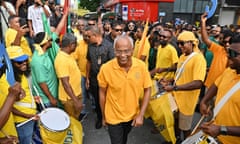 Maldives president Ibrahim Mohamed Solih, centre,  at a campaign rally in Malé on Friday