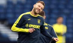 Andriy Yarmolenko trains at Hampden Park before the Nations League clash with Scotland.