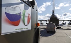 Supplies for Italy are loaded on to a cargo plane at a military airport outside Moscow in March 2020