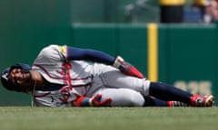 Ronald Acuña Jr was hurt during his team’s victory over the Pirates on Sunday