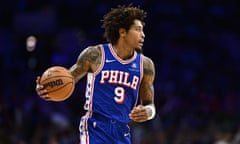 Philadelphia 76ers guard Kelly Oubre Jr controls the ball against the Boston Celtics in the third quarter of Wednesday’s game at Wells Fargo Center.