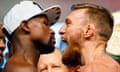 Floyd Mayweather Jr v Conor McGregor boxing weigh in, Las Vegas, USA - 25 Aug 2017<br>Mandatory Credit: Photo by ddp USA/REX/Shutterstock (9027070ag)
Conor McGregor (right) screams in the face of Floyd Mayweather Jr during weigh ins for the upcoming boxing match at T-Mobile Arena.
Floyd Mayweather Jr v Conor McGregor boxing weigh in, Las Vegas, USA - 25 Aug 2017