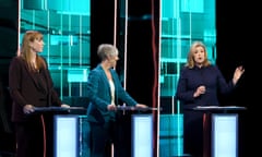 From left, Angela Rayner, Daisy Cooper and Penny Mordaunt take part in the ITV debate.