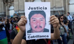 Rally marks death anniversary of Mapuche leader killed by police, in Chile<br>epa07998590 A demonstrator holds a banner picturing a portrait of late Mapuche community member Camilo Catrillanca as protesters take to the streets for the commemoration of the first anniversary of his murder, in Santiago, Chile, 14 November 2019 (issued 15 November 2019). Catrillanca was shot dead by police on 14 November 2018 under circumstances that are still being investigated. EPA/ORLANDO BARRIA