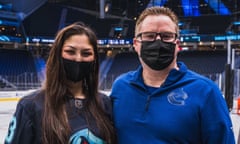 Nadia Popovici and Brian Hamilton, Vancouver Canucks's assistant equipment manager, in Seattle. 