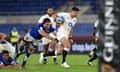 Ben Youngs breaks past Braam Steyn to score England's second try against Italy.