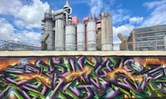 A graffitied sea wall near Grays, Essex.