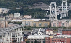 the Morandi highway bridge after a section of it collapsed, in Genoa, northern Italy.