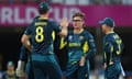 Australia’s Adam Zampa celebrates after dismissing Zane Green of Namibia