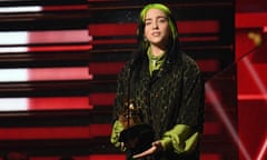 Billie Eilish accepts the 2020 Grammy award for best new artist.