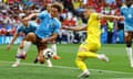 Belgium's Wout Faes battles to keep out a shot by Ukraine’s Artem Dovbyk in the 0-0 draw in Stuttgart