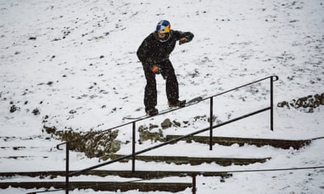 Billy Morgan snowboards in Essex after Winter Olympics bronze – video