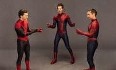 Get to the point … (l-r) Tom Holland, Andrew Garfield and Tobey Maguire as Spider-Men.