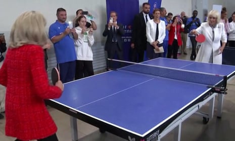 Queen Camilla and Brigitte Macron play table tennis on second day of royal visit – video