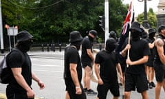 Neo-Nazi protesters gather during a transgender rights rally at Parliament House in Melbourne, Saturday, March 18, 2023. (AAP Image/James Ross) NO ARCHIVING