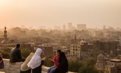 Young teenagers taking selfies, Al Azhar Park, Cairo