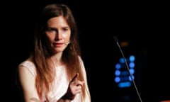 Amanda Knox speaking at a criminal justice event