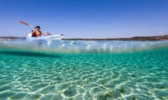 France, Corse du Sud, Bonifacio, bay of Piantarella, sea bed in turquoise blue waters and shallow of the beach West of the island Piana<br>HWD9JG France, Corse du Sud, Bonifacio, bay of Piantarella, sea bed in turquoise blue waters and shallow of the beach West of the island Piana