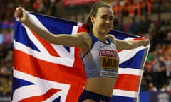 2019 European Athletics Indoor Championships Glasgow Day 3 Mar 3rd<br>3rd March 2019, Emirates Arena, Glasgow, Scotland; European Athletics Indoor Championships, day 3; Laura Muir poses with the British flag after winning gold in the womens 1500m final (photo by Vagelis Georgariou/Action Plus via Getty Images)