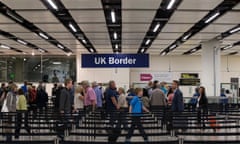 Passport control at Gatwick airport.