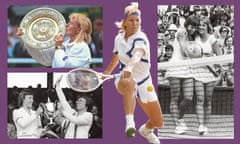 Martina Navratilova winning Wimbledon in 1990 (top left), with arch-rival Chris Evert in 1978 (right) and with Billie Jean King in 1979 (bottom left).