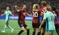 Christine Sinclair celebrates Quinn’s goal