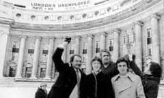 Ken Livingstone (left) and colleagues outside the GLC’s County Hall headquarters in 1982.