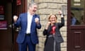 Keir Starmer celebrates with Kim Leadbeater after her victory in the Batley and Spen byelection.