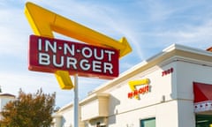 View of the In-N-Out Burger on Sunset Blvd, Los Angeles, California.