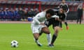 Qarabag’s Rashad Sadygov fouls Willian.