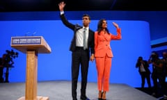 Rishi Sunak and Akshata Murty on stage at the Conservative party conference