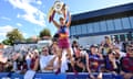 Sophie Conway of the Brisbane Lions celebrates with the crowd at Ikon Park after beating North Melbourne in the 2023 AFLW grand final. 