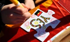 Supporters make mechanise in support of a yes vote during a Yes 23 community event in support of an Indigenous Voice to Parliament, in Sydney, Sunday, July 2, 2023. (AAP Image/Bianca De Marchi) NO ARCHIVING