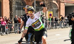 Primoz Roglic celebrates his win.