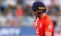 England’s Jos Buttler leaves the field after losing his wicket in the second T20 against South Africa.