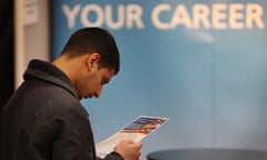 Student at a recruitment fair in London.