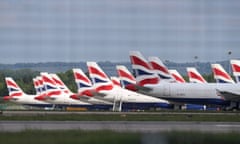 British Airways planes parked at Gatwick airport.