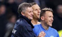 Ole Gunnar Solskjær, left, celebrates with Molde’s Mattias Moström in 2015.