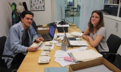 Volunteers Anna Careres and Ben walker in the Reading Room