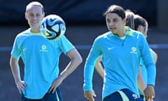 Sam Kerr during a Matildas training session before the Women’s World Cup quarter-final against France at Brisbane’s Suncorp Stadium.