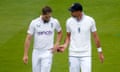 Chris Woakes (left) gets some advice from Jimmy Anderson at Lord’s during the first Test against West Indies.