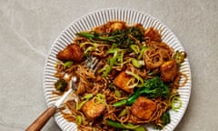 Meera Sodha's ram-don noodles with black garlic leek and Tenderstem.