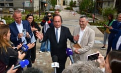 Former President of France and member of the French Socialist Party (PS) Francois Hollande (Centre L) announces his candidacy for left wing coalition Nouveau Front Populaire in the Correze department of France.