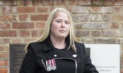 Rebecca Rigby, widow of murdered soldier Lee Rigby, with their son Jack at an Armistice Day service in London in 2015.